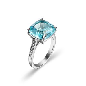 Partihandel Square Cluster Sky Blue Topaz ädelsten Ringar 5 st Lot 925 Sterling Silver Bröllop Ring Smycken Gåva USA Storlek 6-10 #