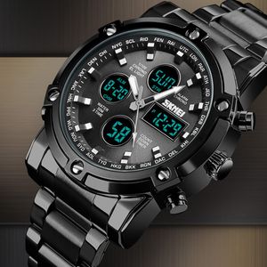 Analog Digital Watches Men Led Full Steel Male Clock Men Military Wristwatch Quartz Sports Watch Reloj Hombre 2018 Skmei Y19051403
