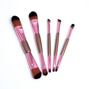 Maquiagem 5pcs double-ended Escovas JOGO Rosa de Ouro Cosmetics Powder Brush Foundation sobrancelha Lips Sombra cosméticos Make Up Tools escova Kit