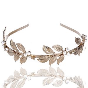 Pearl Leaves Headbands Gold Leaf Headband Alloy Baroque Designer Bridal Headwear Hair Accessories Fashion Women Jewelry