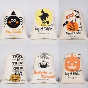 Halloween Party Canvas Drawstring Bag Trick or Treat Pumpkin Candy Sacks Reusable Bulk Goody Bags