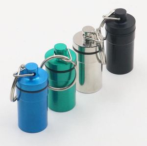 Aluminum Waterproof Pill Shaped Box Bottle Holder Container llaveros chaveiros Keychain Keyring Storage case stash 4 color big size