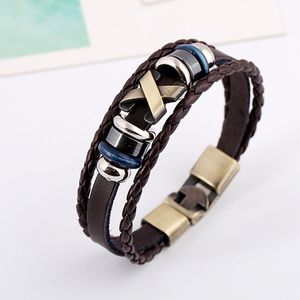 Nieuwste Mannen Vrouwen Charm Weave Handgemaakte Punk Armband Echte Hoofdlaag Koeienhuid Leer Legering Vintage Armband