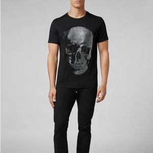 PP Mens Designer T Shirts Short Sleeve Men Brand Clothing Fashion Rhinestone Big Skull Women T-shirt Male High Quality Cotton Tees 070215