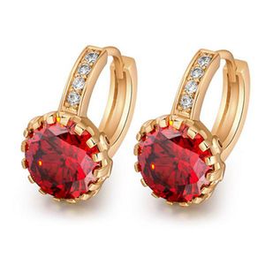 Ruby Round Cut Zirconia Lovely Girls Children Hoop Earrings 18k Yellow Gold Filled Classic Style Huggie Earrings Gift