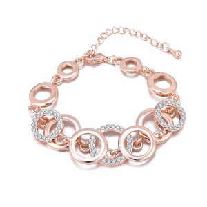 Wholesale rose gold circle bracelet resale online - Circle Cuff Bracelet Korean Style Rose Gold Micro Pave Cubic Zircon Linked Charm Bracelet for Women Gifts Jewelry