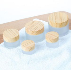 Frosted Glass Jar Cream Bottles Round Cosmetic Hand Face Packing 5g 10g 15g 30g 50g Jars With Wood Grain Cover
