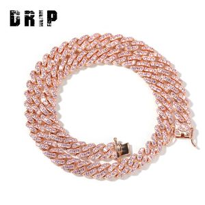 Gorący Sprzedawanie 9mm Iced Out Kobiety Choker Naszyjnik Rose Gold Copper Cuban Link Pełna Różowa Cyrkonia Luksusowa Biżuteria łańcuchowa Hiphop