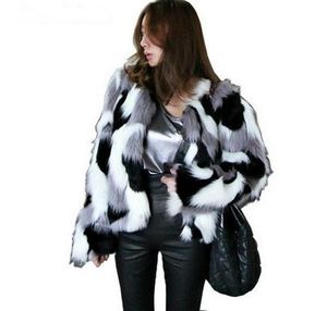 Women Mixed Color Man-Made Fur Jacket Casual Plus Size Faux Fur Coats Female Short Section Fur Outwear Casaco De Pele Falso Ck43 CJ191214