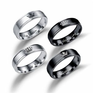 Her King His Queen band Rings Letter Stainless Steel Couple Ring for Women Men Lovers Wedding Jewelry Gift dropship