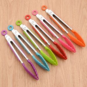 Salad BBQ Nylon Tongs Tips Kitchen Mini Clip Heat Resistant Cooking Clamp Steel Food Tongs Kitchenware Cooking Utensils 8 inch