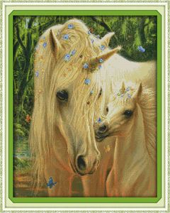 Annenin aşk atı el yapımı çapraz dikiş aracı nakış iğnesi setleri tuval üzerine sayılan baskı dmc 14ct 11ct ev dekor resimleri
