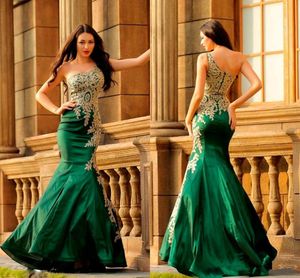 2020 New Arrival Green Prom Dresses South African One Shoulder Party Gowns Mermaid Appliques Evening Gown