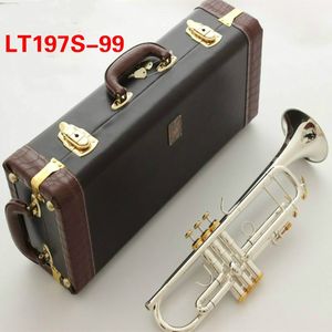 Trombeta Prata Bb venda por atacado-Melhor qualidade Bach Bb trompete instrumento LT197S prata chapeamento trompete musical desempenho profissional com caso