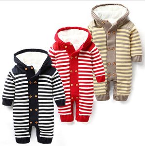 Дети дизайнер одежды девочек сгущаться трикотажные Rompers однотонные цвета мальчика свитер зимы теплые новорожденных Комбинезоны детей одежда DHW1875
