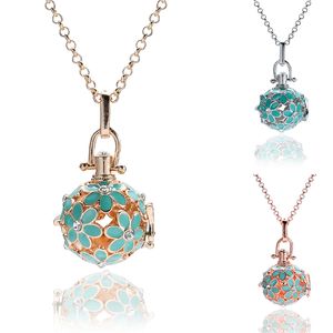 New Diffuser Essential Oil Enamel Cage Pendant necklaces with 5 Cotton ball Hollow flower Lockets 60cm chains For women Fashion Jewelry