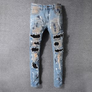 Fashion-Men's nödställda rippade mager modedesigner Shorts Slim Motorcykel Moto Biker kausal Mens denim Pants Hip Hop Jeans Hole