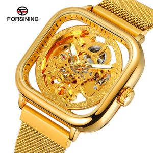 Forsining impermeável oco Mens Automatic relógio mecânico Mens relógio mecânico Mesh Belt Assista