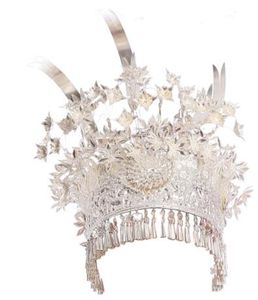 Ornamenti in argento Miao, accessori Miao, diadema, diadema di grandi uccelli