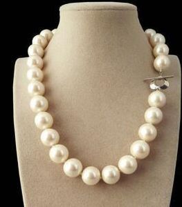 Frete grátis venda quente Mulheres nupcial jóia do casamento Genuine 14 milímetros Natural Branco Mar do Sul da Shell Pearl Necklace Rodada Beads 18 ''