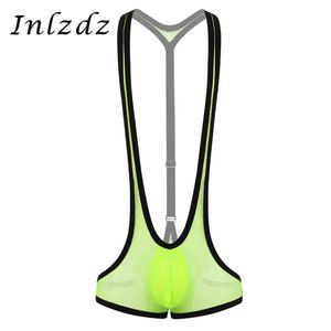 Mens Wrestling Singlet Bodysuit See Through Sheer Fishnet Y-back Bulge Pouch Suspender Jockstrap Leotard Underwear Bodysuit2248