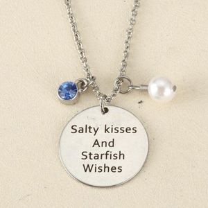 Boyfriend Girlfriend Gift Salty kisses And Starfish Wishes Necklace Round Necklace crystal Pendant Beach Romantic Necklace