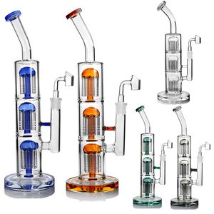 Bunte Dreifach Arm Tree Bong Glaswasser Bongs Dab Rigs Doppel Reti Percolater DAB Rig Rohr Recycler Banger Raucher Shisha