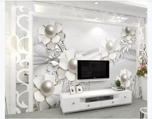 Индивидуальные 3d настенные обои фотообои Драгоценные моды трехмерные жемчужные украшения цветок гостиная ТВ фон росписи