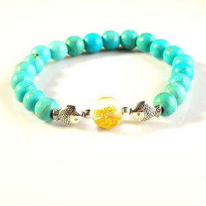 Six-word Mantra Buddhist Gemstone Bracelet Crystal Plus Alloy Fish Men and women Religious Bracelet