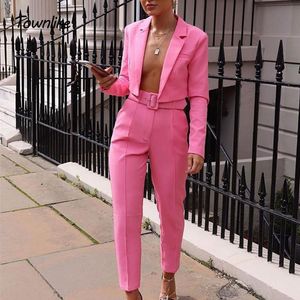 Townise Casual Women Guits Office Zestawy Fluorescencja Neon Zielony Crop Top I Spodnie dla Blazer Set