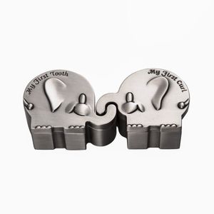 Engraved Elephant Shape First Tooth and Curl Keepsake Box Party Supplies for Newborn Baby Birthday Lovely Zinc Alloy Christan Gifts