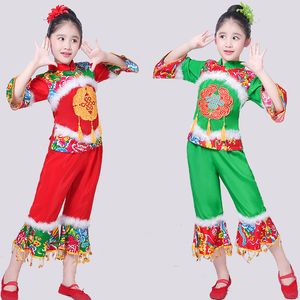Çocukların Yeni Stil Yangko Noel Kostümleri Kızlar Şenlikli Ulusal Dans Performans Giysileri
