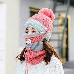 Mulheres chapéu de gorro quente equitação bonés de neve inverno mulheres malha chapéu cachecol set hairball pom pom moda lã espessamento golas de chapéu 8 cores