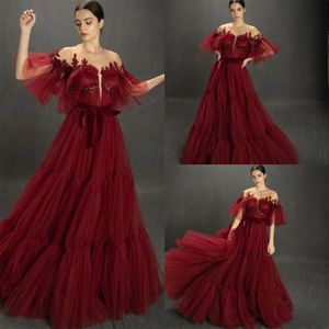 2020 Burgundy Evening Dresses Jewel Neck Lace Appliqued A Line Prom Dress Floor Length Custom Made Specail Party Gowns