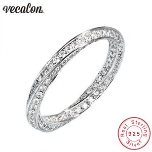 Vecalon Unique Cross 925 Sterling Silver Infinity ring 5A Zircon Cz Fedi nuziali di fidanzamento per le donne Regalo nuziale