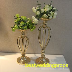 Wholesale tall vase stand for sale - Group buy New style Gold Crystal Tall Flower Stand Vases Centerpieces for Wedding Table best0847
