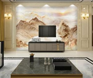 Custom Wallpaper 3D Stereoscopic Marbled alpine flowing water and mountains Art Wall Mural Living Room Bedroom Wallpaper