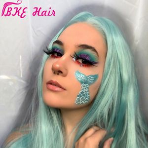 Blue Straight Long Synthetic lace front Wigs For Women 24 inch can be Cosplay party Wigs Heat Resistant