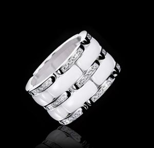 Nuovo Arrivo Fashion Lady 316 Titanio Steel Black White Ceramic Impostazione Tre file Diamond Wedding Encagement 18K Gold Ploted Simes dimensione5-11