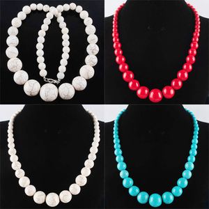 WOJIAER Women Jewelry Necklaces Natural Gem Stone White Red Blue Turquoise Graduated Round Beads Strand 19 inches BF313