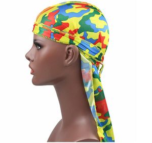 Mode Camo Mäns Silky Durags Turban Print Men Silk Durag Headwear Bandans Headband Hair Tillbehör Pirathatt Vågor Rags GD257