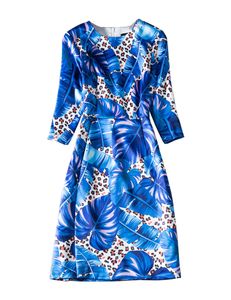 葉の印刷の女性シースドレスラウンドネックファッションドレス09k1945