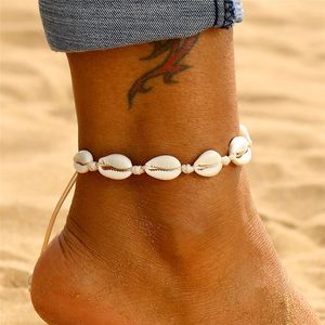 Bohemian Shell Anklets for Women Handmade Leather Woven Natural Shell Foot Jewelry Summer Beach Barefoot Bracelet ankle on Leg