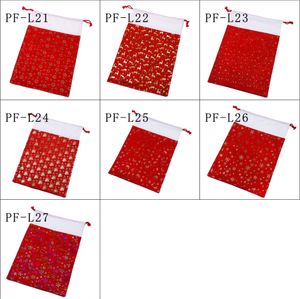 Red Christmas Sacks Soft Flock Christmas Gift Bags Shinning Printing Snowflake, Elk, Bell Drawstring Bag 7 Designs 50*70CM