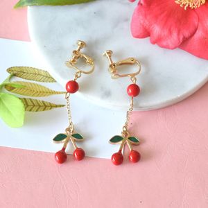 Kadınlar için Moda Küpe 925 Gümüş Meyve Kulak Çiviler Uzun Kiraz Küpe Klipler Emaye Jewlery Toptan