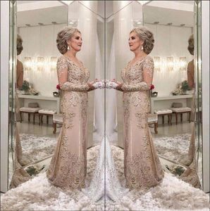 Luxury Mother Of The Bride Dresses Long Sleeves Crystal Beaded Mermaid Lace Applique Plus Size Party Evening Wear Wedding Guest Gowns