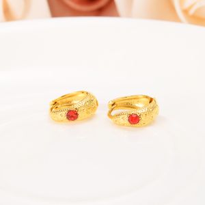 Red Zircon earring Luxury Lovely Kid Girls Security Safety CZ Princess 22 K 24 K Thai Baht Yellow Gold Plated crystal Fine earri