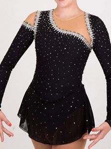 Bırak alışveriş destek artistik patinaj elbise siyah seksi Spandex el yapımı rhinestones dans kız Buz Pateni elbise
