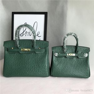 AAAAAAAA++++++ Top Quality Distinctive Ostrich Green Grain Handbag Lading Shoulder Bags Span Birking Genuine Leather Woman Package Orange