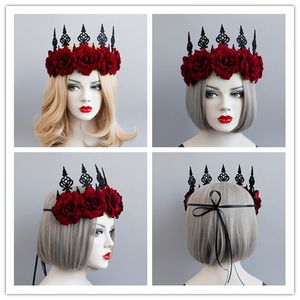 Vintage Red Rose Queen Hair Band Halloween Christmas Ball Party Crown Host Headband Hair Tillbehör 5st